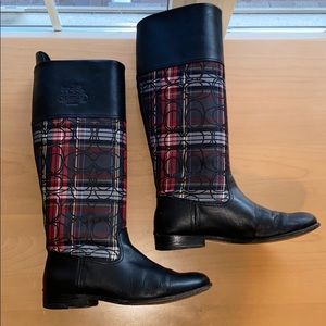 Coach Signature Print Black Leather Boots